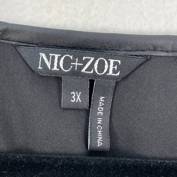 NIC+ZOE Womens Plus 3X Printed Tunic Top Faux Leather Accent Shirt Long Sleeve - Picture 5 of 15